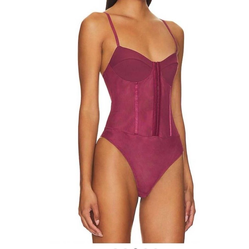 🆕 New With Tags FREE PEOPLE Night Rhythm Corset Bodysuit / Washed Maroon - Picture 4 of 13